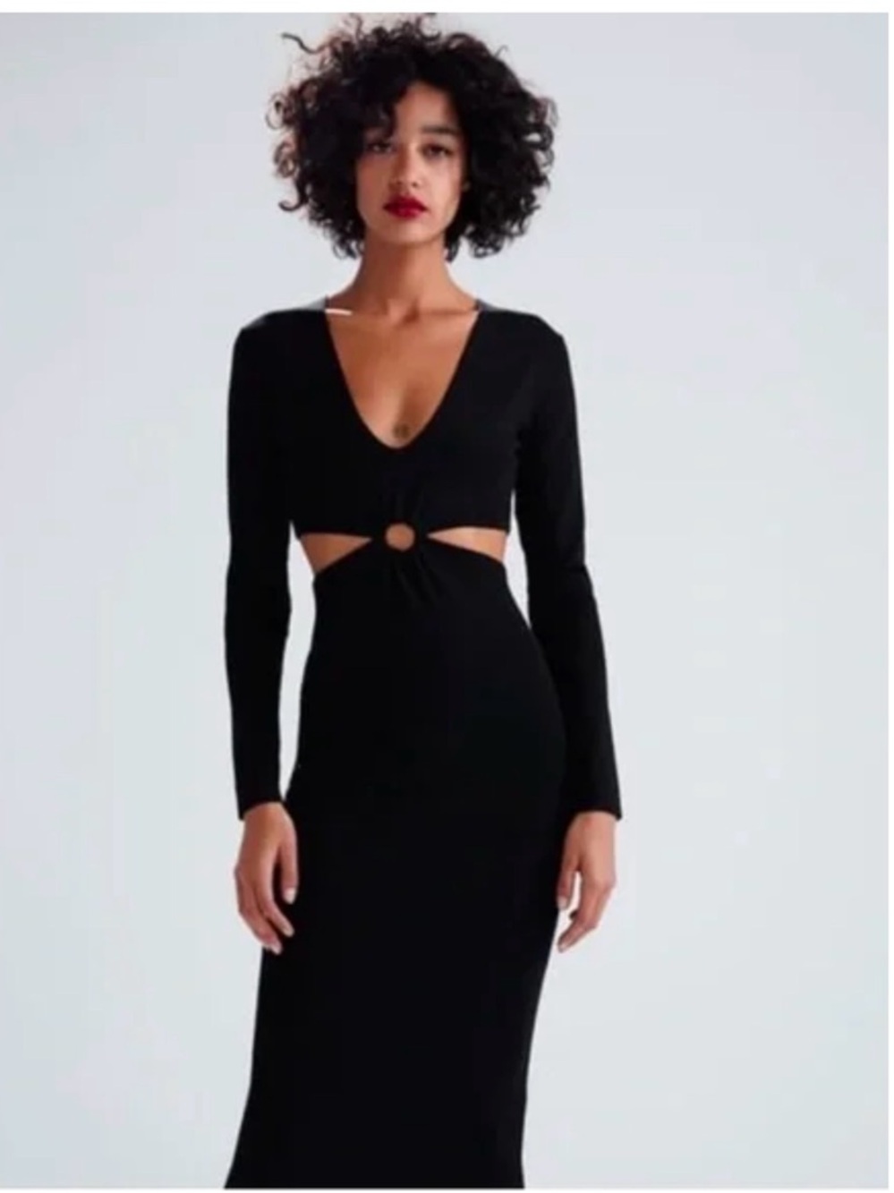 Zara Black Long Sleeve Cutout Maxi Dress